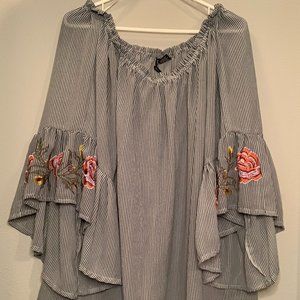 Stripped Blouse With Flower Detailing